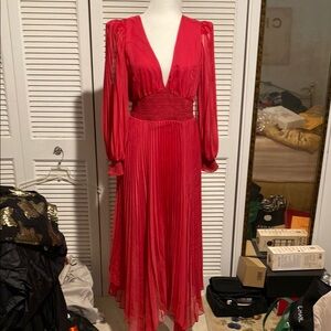 Alice & Olivia Pleated Red Evening Dress
